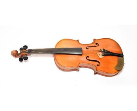 Violin 13'' two piece back, labelled 'Antonius Stradivarius'