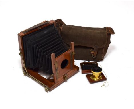 Mahogany Plate Camera with Thornton Pickard shutter and unmarked brass lens