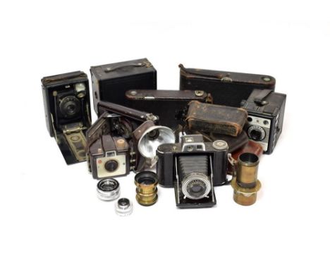 Various Cameras including Kodak Automatic folding camera red bellows, No.1A Autographic, Agifold, Lukos II and others includi