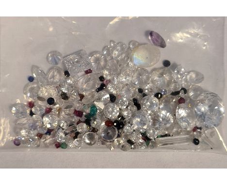 Bag of loose mixed stones including cubic zirconia, ruby, amethyst, sapphire and other gemstones, 94.20ct