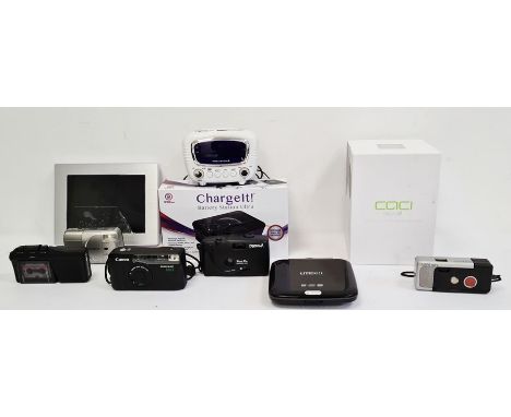Box comprising a collection of cameras, blood pressure counters, Sanjo tape recorder, professional face toning system, boxed 