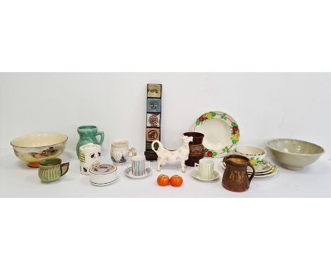 Mixed collection of studio ceramics to include jug, vase and candle holder wall plaque, a part pottery dinner service decorat