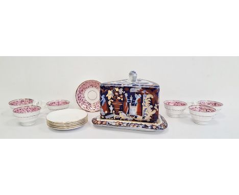 Masons ironstone china style cheese dish decorated in the Imari pattern and a 19th century pink lustre ware part tea service 