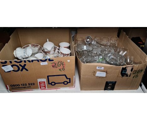 Quantity of assorted glassware including sherry, wines, vases, decanter and part tea service, Colclough, (3 boxes)