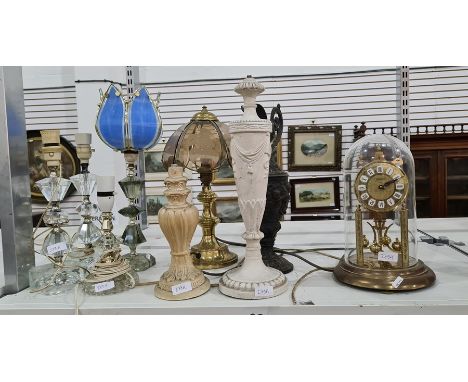 Quantity of lamps, modern clock and a ewer