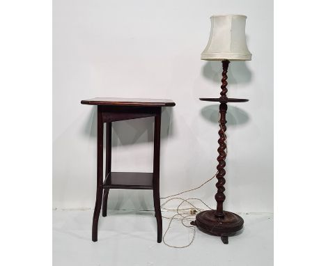 Standard lamp on oak barleytwist support and a side table (2) 