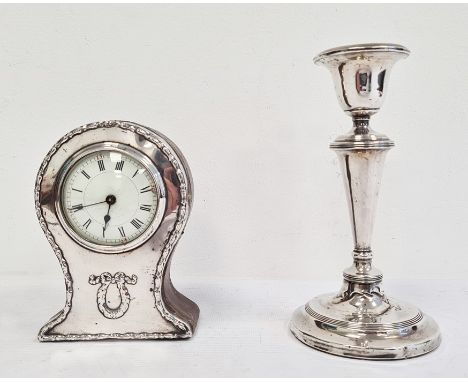 Silver-framed balloon-shaped mantel clock&nbsp;with Roman numerals to the enamel dial, wooden body and a weighted silver cand
