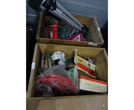 Two labelled fruit boxes with assorted tools, collectables, etc (2 boxes) Condition Reportoriginally incorrect picture - apol