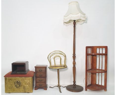 Standard lamp, an onyx-topped coffee table, a corner unit, a magazine rack, a miniature chest of four drawers, a brass box wi