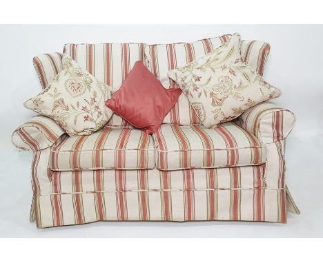 Plumbs pair of two-seater sofas and a pouffe in cream ground striped upholstery (3) Condition Reportmax width approx 150cmhei