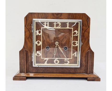 20th century walnut mantel clock with Arabic numerals to the dial 
