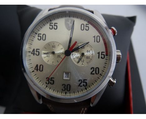 Gent's Ferrari Scuderia chronograph wristwatch in stainless steel case and having brown leather strap, boxedCondition ReportN