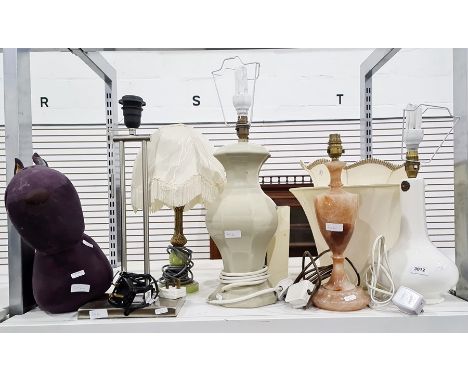 Five various table lamps including a white ceramic labelled 'Casa Pupa', a metal and faux-onyx, a marble and a modern stainle