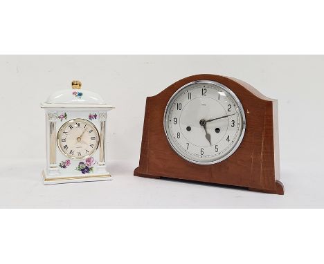 Enfield mahogany mantel clock, 8-days, striking movement, and a ceramic quartz clock (2)