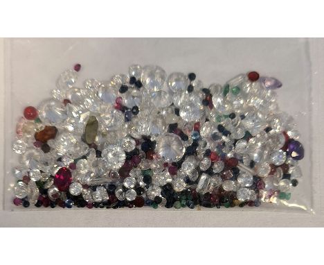 Bag of loose mixed stones&nbsp;including cubic zirconia, ruby, sapphire, emerald and other gemstones, 94.50ct