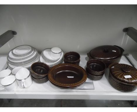 Royal Worcester porcelain part dinner service 'Corinth Platinum' pattern and a small quantity of Wedgwood 'Pennine' tableware