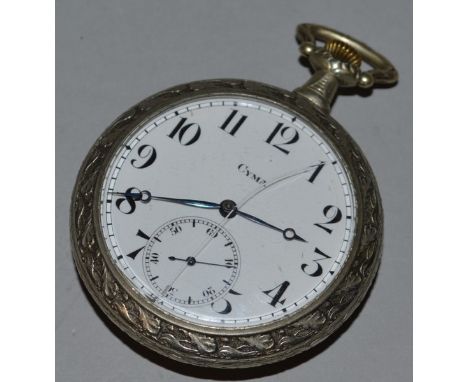 A CYMA POCKET WATCH, enamel back with Eiffel Tower.