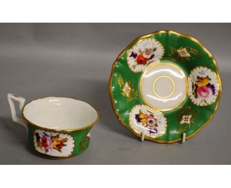 A SMALL COLLECTION OF GOOD 19TH CENTURY ENGLISH CUPS AND SAUCERS, a Coalport trio with landscapes pattern 2/165, a Davenport 