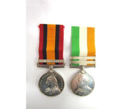 A BOER WAR PAIR OF MEDALS TO PRIVATE E. SHELL, SOMERSET LIGHT INFANTRY comprising the Queen's South Africa Medal, second type