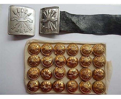 A 1930S SPANISH CIVIL WAR FALANGE BELT AND BUCKLE  black leather, with buckle of pressed steel construction bearing the arrow
