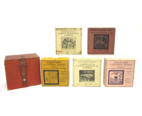 SIXTY-SIX MAGIC LANTERN SLIDES comprising five boxed sets or chapters, namely 'Never Ride a Strange Horse', 'The Three Bears'