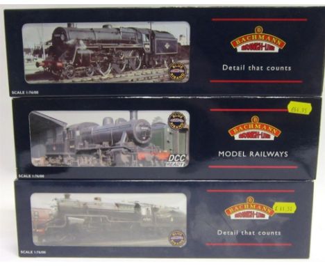 [OO GAUGE]. THREE B.R. LOCOMOTIVES comprising Bachmann No.32176, B.R. Crab 2-6-0 tender locomotive, 42765, lined black livery