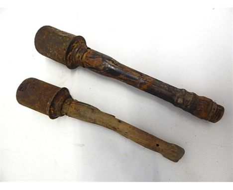 TWO INERT SECOND WORLD WAR GERMAN MODEL 24 STIELHANDGRANATES (STICK GRENADES)  in relic condition, excavated on the Eastern F