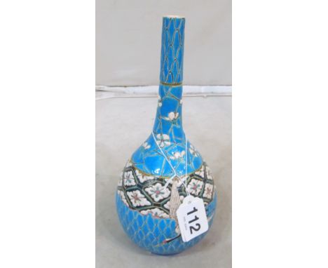 A Japanese Meji period bottle vase turquoise enamel with cranes (small chips to base)