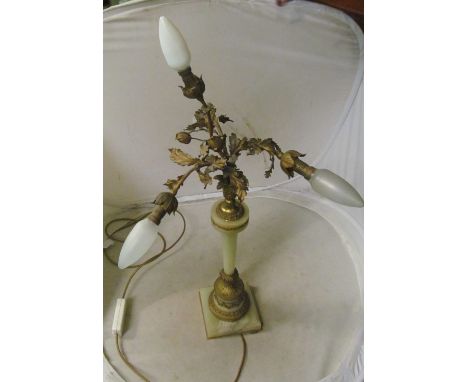 An onyx column lamp with four naturalistic branch and leaf and flowerhead arms