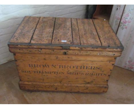 A pine tool chest with fitted interior one drawer missing to one section, Brown Brothers Southampton Shipwrights
