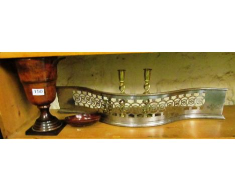 A steel fireplace guard, brass candlestick and a lidded urn (a/f)