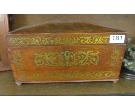 A Regency brass inlaid tea caddy (damaged)