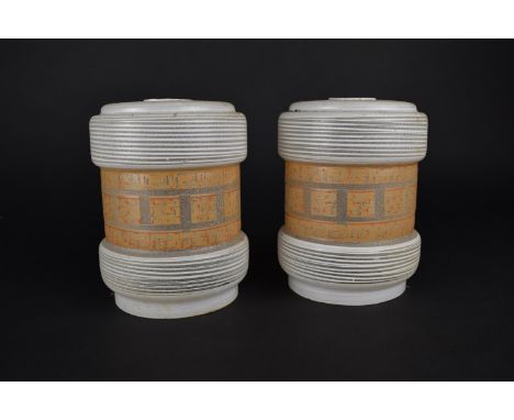 A Pair of Mid 20th Century Cylindrical Glass Light Shades, 11cms Diameter and 15cms High 