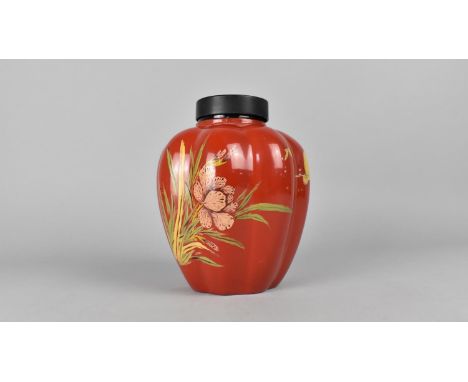 An Oriental Lacquered Tea Caddy of Lobed From decorated with Flowers, 17cms High 
