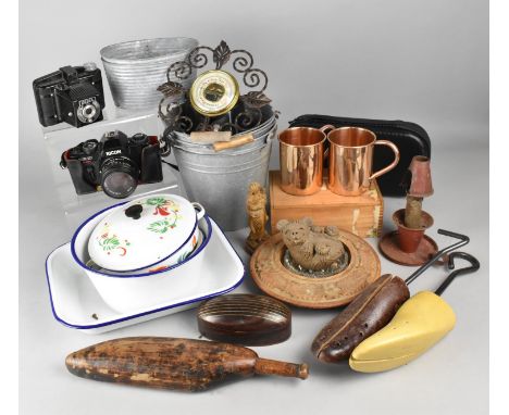 A Collection of Various Sundries to Comprise Enamel Bowls, Dishes, Ricoh Camera, Treen etc 