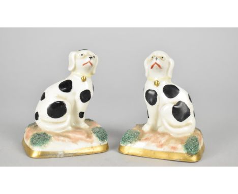 A Pair of Porcelain Spotted Dogs, Modelled Seated on Cushion Base, Gold Anchor Marks, 8cm high 