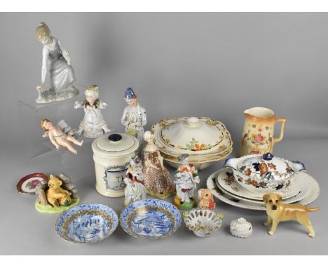 A Collection of Various Ceramics to Comprise Lladro Figure, Porcelain Cherub, Figures, Figural Candlestick with Nodding Head 