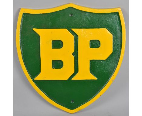 A Large Painted Cast Iron Shield for BP, 34cm High, +VAT 