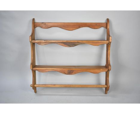 A Stripped Pine Two Shelf Wall Unit with Towel Rail to Base, 90cms Wide 