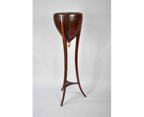 A Reproduction Mahogany Victorian Style Planter/Jardiniere Stand with Slatted Sides and Tripod Sabre Legs, 119cms High 