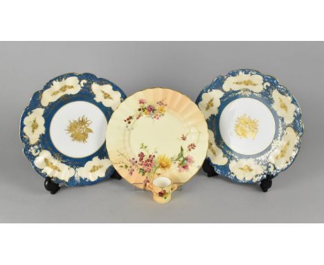 Two Limoges Porcelain Plates Decorated with Gilt Floral Bursts and Blue Inset  with Retailers Mark for M. Bishop to Back toge