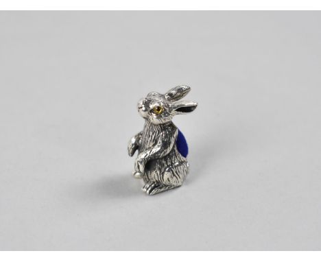 A Miniature Sterling Silver Pin Cushion Modelled as a Rabbit, 3cm high 