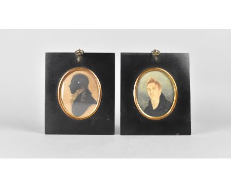 A Framed 19th Century Portrait Silhouette and a Watercolour Portrait Miniature 