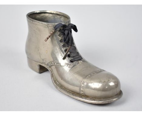 A Late Victorian/Edwardian Pewter Ornament, Perhaps Originally a Pin Cushion in the Form of a Boot, 14cms Long 