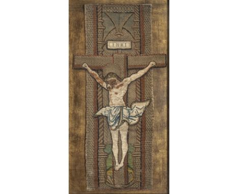 Fragment eines KaselFlämisch, 16./17. Jh.50,5 x 24,5 cm, R.Stickerei in polychromen Seiden und Metallfäden mit Seidenseele. G