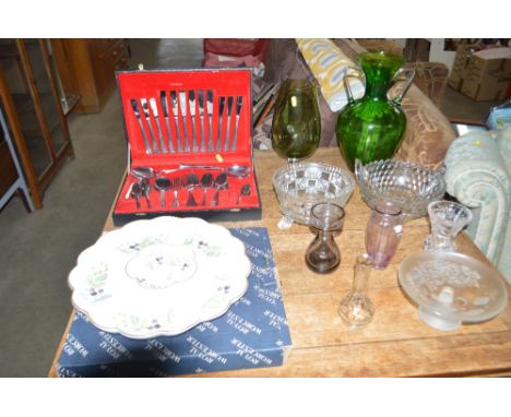 A Royal Worcester hor d'oeuvres dish; a set of cased cutlery; glass bowls and vases etc