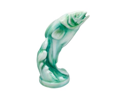 A beautiful green glazed study of a fish out of a water. Royal Doulton Chinese Jade marked. Artists initials. Artist: Charles