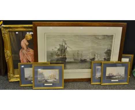 Pictures and Prints - After W.O Brierly 'The Loss of The Revenge'  lithograph print 87cm x 53cm ; a large decorative gilt fra