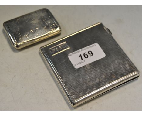 Silver - a silver cigarette case, engine turned decoration, Birmingham 1930, 112.8g gross; a silver vesta case, London 1895,5