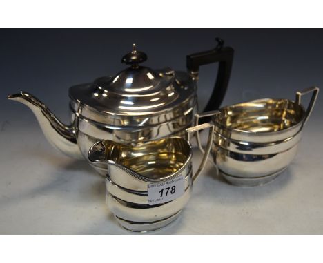 A silver three piece tea service, Birmingham 1917, 796g gross approx.